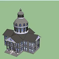 Classical Style Office Building With Dome Light Facade Dark Roof And Steps