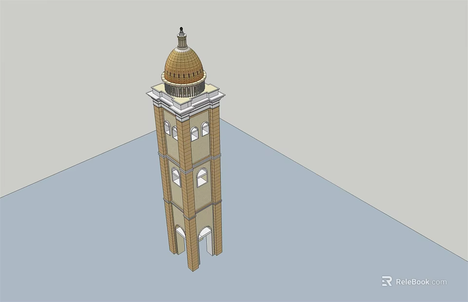 Classical Brown Tower With Dome Roof And Multiple Windows Structure Design 3d model 