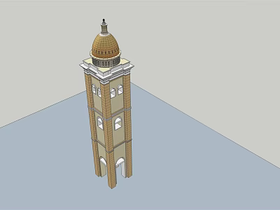 Classical Brown Tower With Dome Roof And Multiple Windows Structure Design 3d model