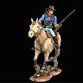 A Man Cowboy Riding a Horse Holding a Rifle in Western Style on Grassy Base