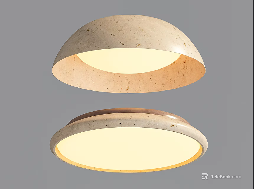 Stylish Round Textured Beige Ceiling Light With Warm Illuminated Glow 3d model 