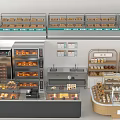 Bakery Display Shelves With Glass Cases Bread Pastries Cashier Counter And Ovens