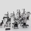 Diverse Sports Equipment Collection Featuring Weight Machines Dumbbells Treadmills And Exercise Benches