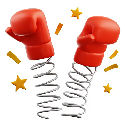 Red Boxing Gloves As Sport Equipment On Springs With Star Confetti 3d model