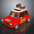 Red Vintage Minicar With Roof Rack Tires And L3 Logo Design