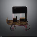 Ancient Carriage with Black Canopy Red Frame Brown Seats and Red Wheels