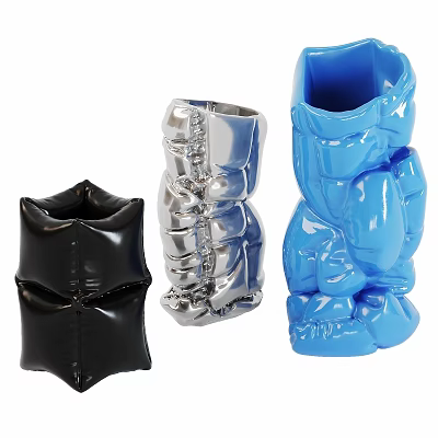 Modern Decorative Ornament Set With Black Silver Blue Glossy Sculptural Figurine Designs 3d model