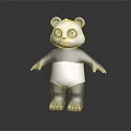 Cartoon Panda Character 3D Model With Big Eyes Standing Pose In Black And White
