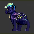 Vibrant Fantasy Creature With Blue Body Neon Stripes Green Head Yellow Eyes And Star Collar
