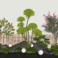 Landscape modeling tree crape myrtle camellia multihead privet landscape stone micro terrain 3d model