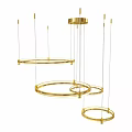 Modern Golden Brass Ceiling Light With Hanging Circular Ring Design And Layered Structure 3d model