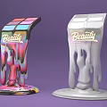 Perfume and Cosmetics Display Stands with Colorful and White Dripping Beauty Design