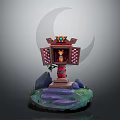 3D Animal Figure Inside Decorative Lantern With Mountain Base And Moon Background