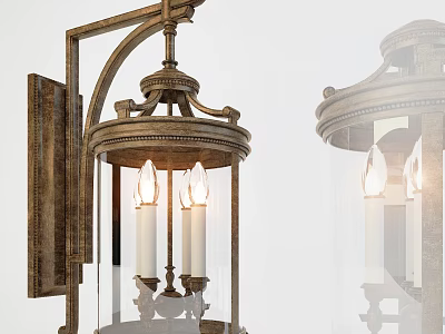 Vintage Wall Sconce With Glass Shade And Candle Style Bulbs In Antique Brass Design 3d model