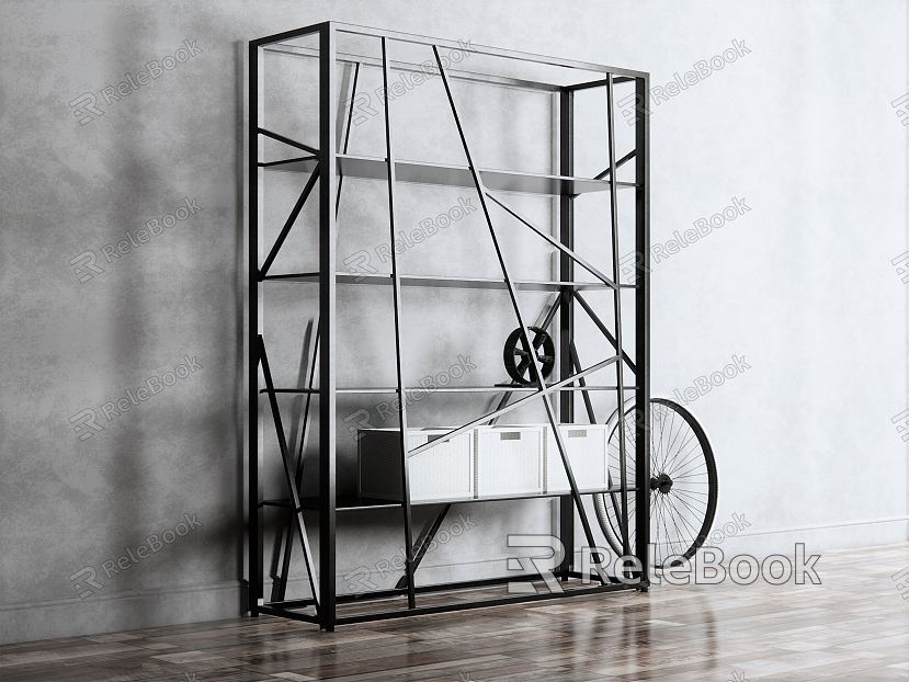 Industrial LOFT Bookshelf Iron Bookshelf Storage Rack Decorative Rack model