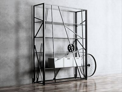 Industrial LOFT Bookshelf Iron Bookshelf Storage Rack Decorative Rack model