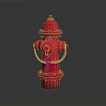 Red Fire Hydrant With Metal Chains And Classic Design On Reflective Surface