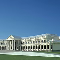 Classical School Building Design With Columns Arches Green Lawn And White Facade 3d model