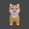 3D Shiba Inu Toy Cartoon Style Orange White Fur Winking Tongue Out Blue Background