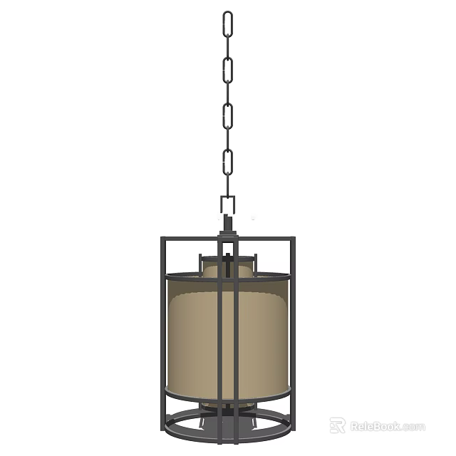 Modern Contemporary Chandelier With Metal Frame And Cylindrical Fabric Shade Hanging Chain Design 3d model 