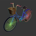 Blue Bicycle with Brown Wicker Basket and Black Seat in Classic Style