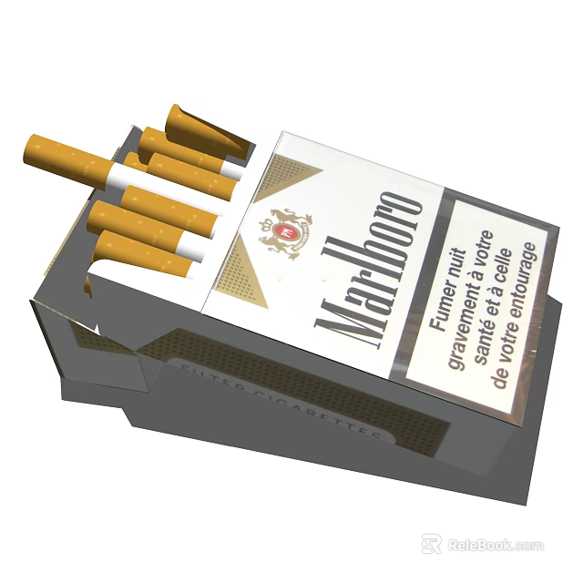 Marlboro Cigarette Pack With Opened Top And Cigarettes Inside 3d model 