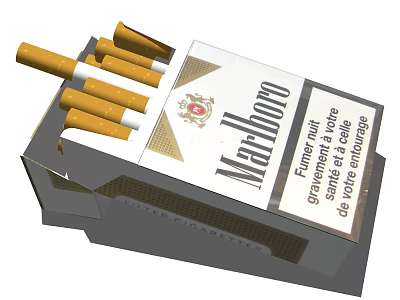 Marlboro Cigarette Pack With Opened Top And Cigarettes Inside 3d model