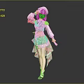 Detailed Game Movie Female Character In Pink White Costume With Stylish Hat And Graceful Pose