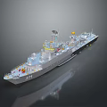 Water Transport Military Warship With Hull Number 571 Deck Antennas Yellow Device And Red Gear