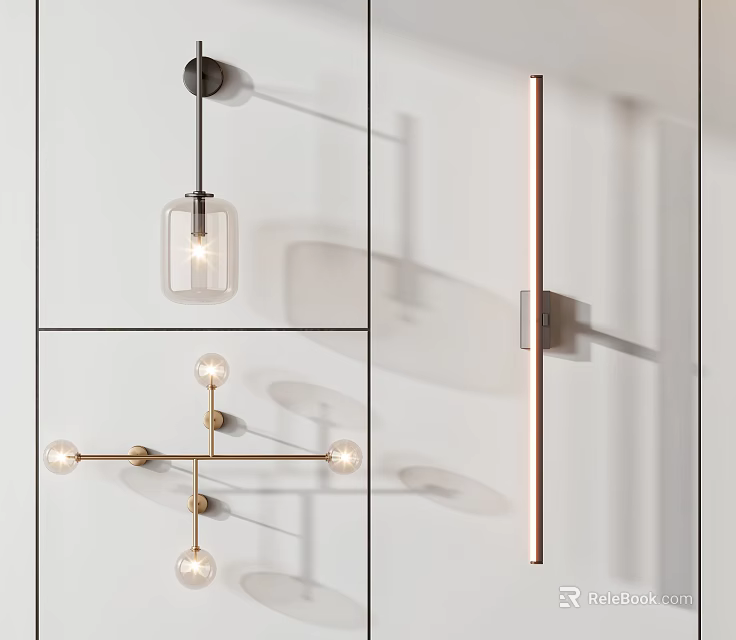 Modern Minimalist Wall Lamp Designs With Glass Shade Metal Frame And Multiple Bulbs 3d model 