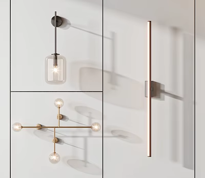 Modern Minimalist Wall Lamp Designs With Glass Shade Metal Frame And Multiple Bulbs 3d model