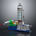 Industrial Processing Equipment With Cylindrical Tower Green Pump And Metal Pipes