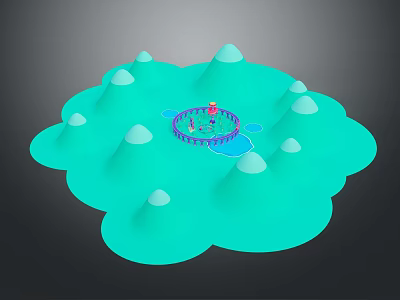 Vibrant Cartoon Scene With Green Island Small Hills And Central Decorative Area 3d model