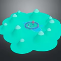 Vibrant Cartoon Scene With Green Island Small Hills And Central Decorative Area