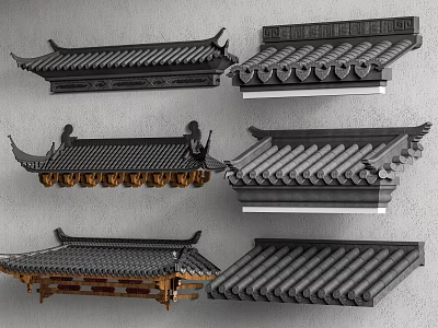 Traditional Chinese Roof Architectural Styles With Various Tile Patterns And Eaves 3d model