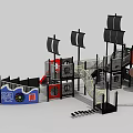 Pirate Ship Themed Playground With Slide Climbing Net And Mast Structures 3d model