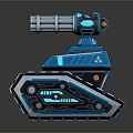 Blue Tracked Military Vehicle With Top Mounted Cannon And Mechanical Structure