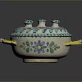 Ceramic Sculpture Carving Lidded Vessel With Floral Patterns And Colorful Decorative Handles