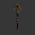 Fantasy Warrior Mace With Double Creature Heads And Intricate Metal Design