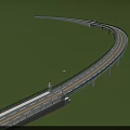 Elevated Curved Bridge with Roadway and Street Lights in Green Landscape