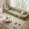Bright Modern Living Room With Green Sofa Large Window And Floor Lamp