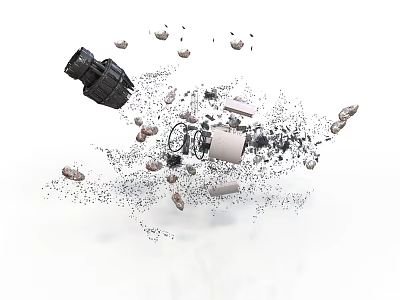 Cosmic Spacecraft Debris Scattered With Broken Mechanical Parts And Fragments 3d model