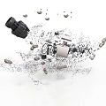 Cosmic Spacecraft Debris Scattered With Broken Mechanical Parts And Fragments