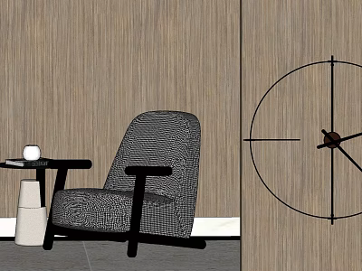 Comfortable Single Sofa With Side Table White Cup On Wooden Wall And Large Round Clock 3d model