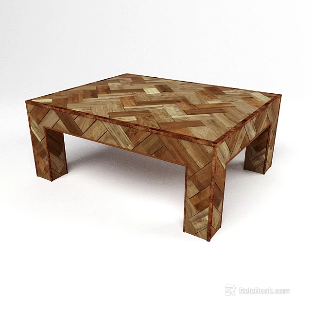 Handcrafted Wooden Coffee Table With Geometric Patchwork Design And Square Shape 3d model 