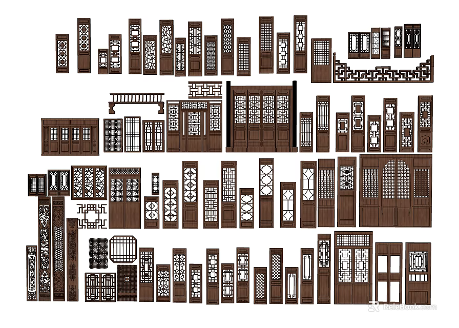 Wooden Room Dividers With Various Intricate Patterns And Multiple Design Styles 3d model 