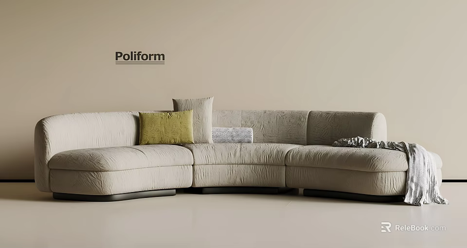 Poliform Modern Irregular Sofa With Beige Upholstery And Decorative Cushions 3d model 