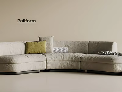 Poliform Modern Irregular Sofa With Beige Upholstery And Decorative Cushions 3d model