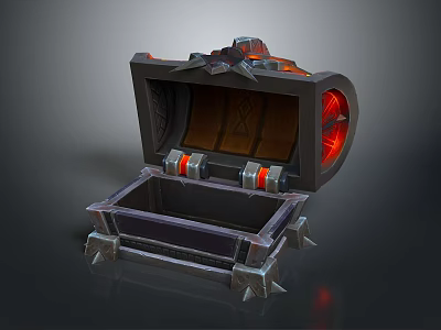 Unique Decorative Storage Chest With Open Lid Glowing Red Accents And Spiked Base 3d model