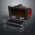 Unique Decorative Storage Chest With Open Lid Glowing Red Accents And Spiked Base